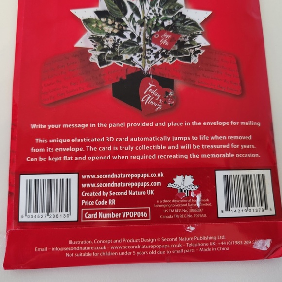 3D Pop Up Greeting Card by Second Nature SINGLE ROSE Anniversary Valentines Bday - Picture 4 of 5